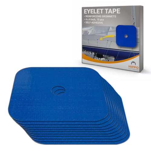 Hippo Outdoor Grommet Reinforcement Tape - Double Eyelet Strength, Repair tarp Eyelets, Tarpaulin Grommets kit, Tarpaulins Protection 10-Pack (1220)