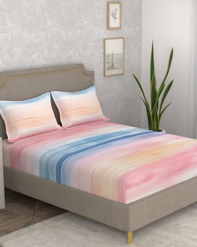 Image of Portico New York Super King Size Flat Bedsheet with 2 Pillow Covers Facets (Multicolor 4)