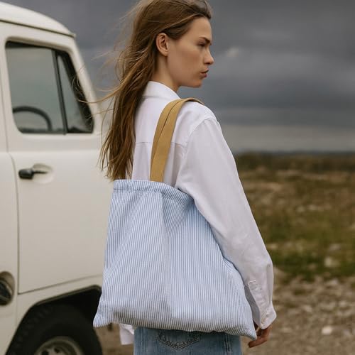 Bolso tote suave para mujer CHUNFO con estampado urbano de rayas en tres colores y cierre magnético, ideal para trabajo, viaje, playa y uso diario miniatura 7
