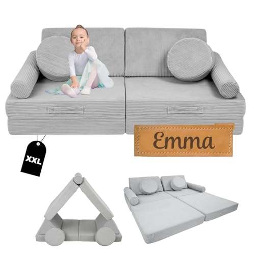 Flumi Modulares Kindersofa/Spielsofa, 10-teiliges Schaumstoff Sofa für Kinder und Erwachsene, mit Namensschild, vielseitig kombinierbar, waschbare Bezüge (Cord, Grau) Flumi Modulares Kindersofa/Spielsofa, 10-teiliges Schaumstoff Sofa für Kinder und Erwachsene, mit Namensschild, vielseitig kombinierbar, waschbare Bezüge (Cord, Grau)