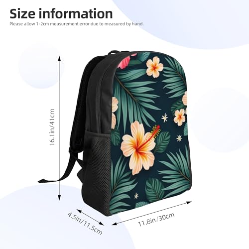 Backpack 16 Inch Large Capacity Tropical Hibiscus And Palm Leaves Backpack Casual For Travel And Camp4