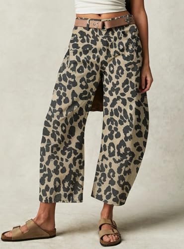 loveimgs Women Baggy Leopard Barrel Jeans Cheetah Print Mid Rise Wide Leg Denim Pants Harem Boyfriend Cargo Jeans Y2k4