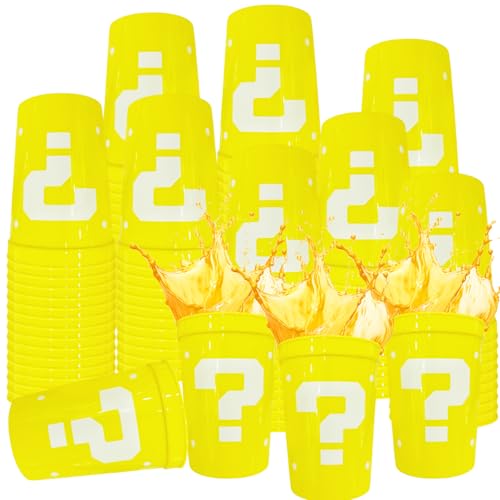 WPDISCZ 24 Pcs Yellow Party Decoration Cups 12oz Reusable Plastic Cups Cartoon Themed Birthday Party Tumblers Bulk for Smoothie Juice Ice Coffee