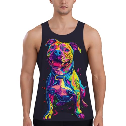 Neon Pop Art Pitbull - Camiseta sin mangas para hombre, ajuste seco, para correr, entrenamiento, gimnasio, muscular, para hombre, Negro, XXX-Large