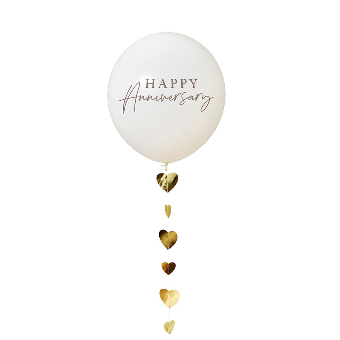 Happy Anniversary 18" Latex Balloon & Trailing Heart Tail