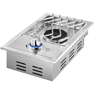 Single Grilling Side Burners for Outdoor Kitchen, 15,000BTU Liquid Propane Side Burner, Duty Heavy 304 Stainless Steel, Convertible to Natural Gas, Drop-in Side Burner for Outdoor BBQ Grill Island