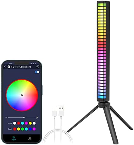 OUPINLH RGB Sound Control Music Pickup Rhythm Lights with APP & Built-in Battery, Voice Activated Light bar 32 Bit 18 Colors Modes Audio Spectrum Light for Party, Car, Desktop, Room, Gaming