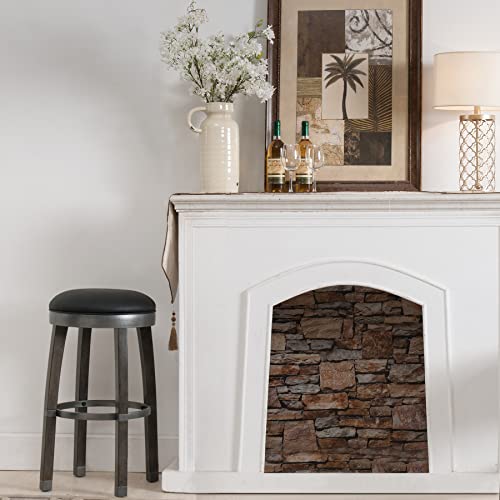 Image of Leick Graystone Wood Cask Stave Bar Stool w /Black Faux Leather Seat, Set of 2, Height