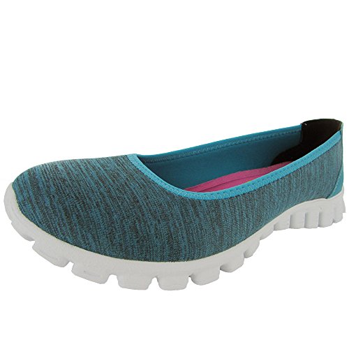 Skechers Womens EZ Flex 2 Roll with It 22635 Ballet Flat Shoe, Blue, US 5