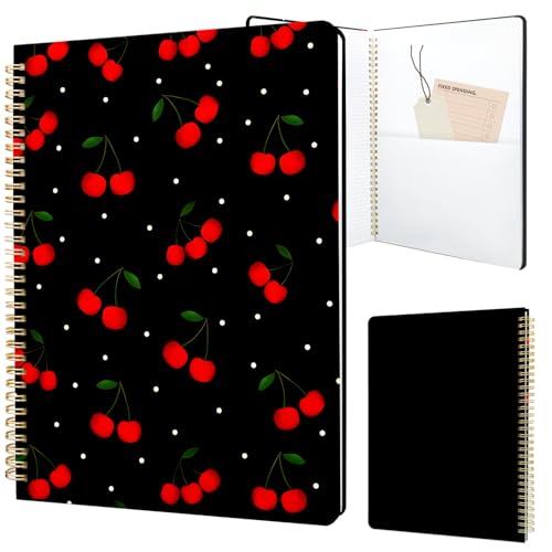 Image of Cute Spiral Notebook 8.5 x 11 Graph Paper Journal A4, Cherry | 70 page, Note Book with Pocket, Large, Big, Hard Cover, Aesthetic, Pretty Design, for Women, Girls, Kawaii
