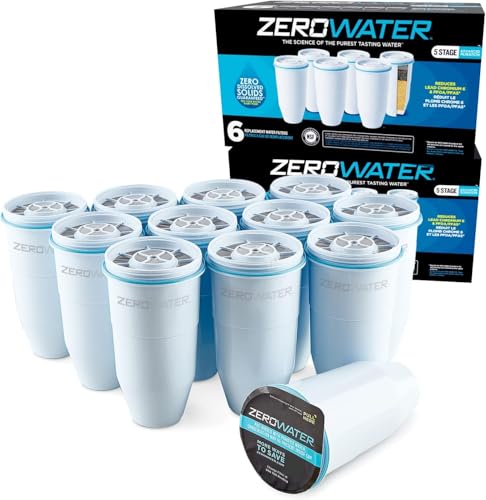 Culligan Zerowater 5-Stage Water Filter Replacement, IAPMO Certified to Reduce PFOA/PFOS, Fluoride, Lead, Chromium and Other Heavy Metals- 0 TDS, BPA Free, 12-Pack