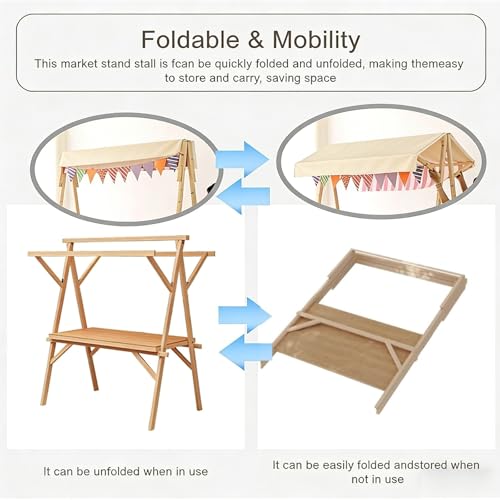 Présentoir pour chariot de marché en bois avec structure pliable nomade