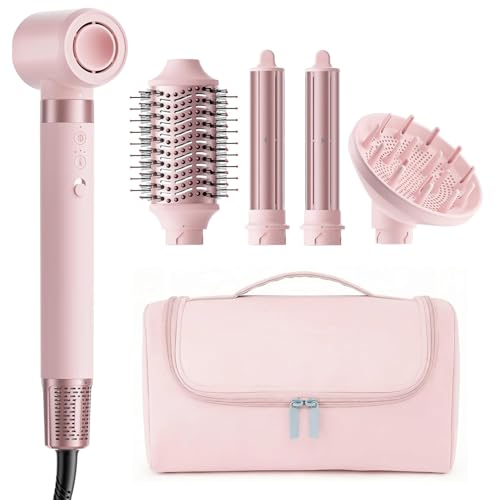 MESCOMB 5 in 1 High-Speed Hot Air Styler, Professional Frizz-Free Hair Dryer Brush, Fast Drying with Diffuser, No Heat Damage Air Styler Wrap for Curl, Volumize, Gift for Women (Pastel Pink)