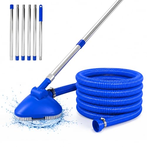 Poolsauger Bodensauger, Pool Sauger mit 4 m Verdickter Edelstahl Schlauch, Pool Staubsauger für Poolboden, Poolreiniger Bodensauger mit Poolbürste, Pool Zubehör Reinigung, Manuelle Poolsauger Boden