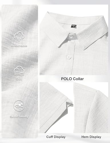 LINENNMAIN Men's Linen Shirts Casual Lightweight Button Down Shirt Beach Vacation Summer Tops Short Sleeve Stylish Shirt White