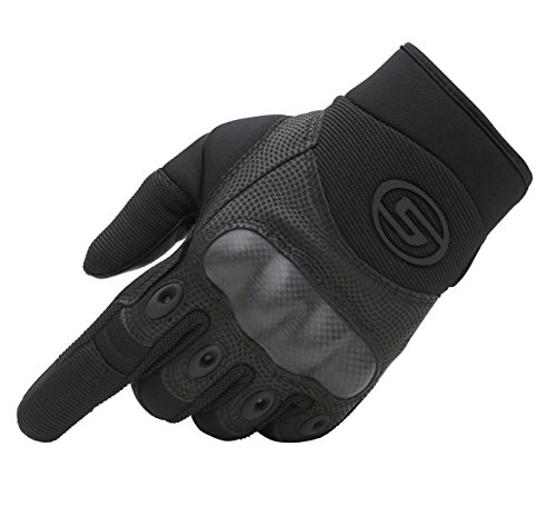Seibertron Men's Hard Knuckle Sheep Skin Palm Carbon Fiber Motorcycle MTB Gloves Black S