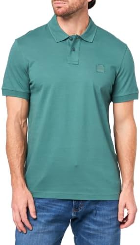 BOSS, Square Patch Logo Slim Fit Pique Polo Shirt, Silver Pine, S