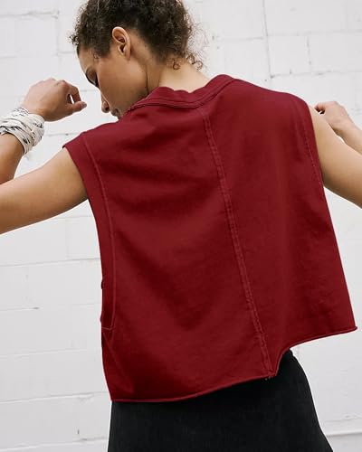 Image of HUGOOME Women Workout Tank Tops Oversized Crop Sleeveless Tee Loose Fit Boxy Basic Yoga Active Summer T Shirts Gym 2026
