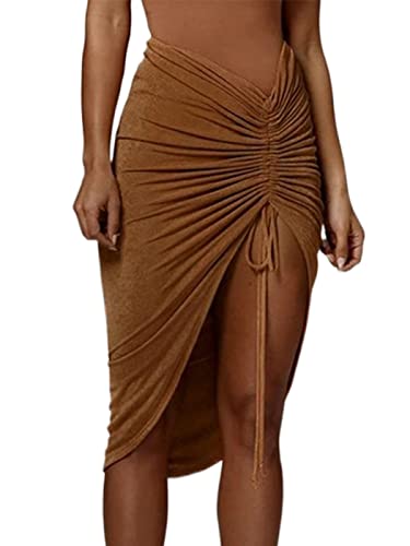 Bodycon Mini Skirt Brown Hip Scarf Wrap Westlake for Women (S 4-6)