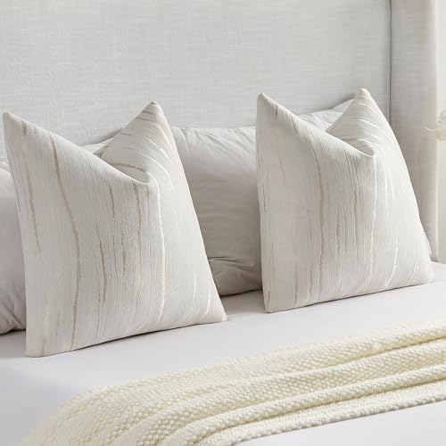 FUTEI Pack of 2 Chenille Striped Throw Pillow Covers 24x24 Inch,Cream by FUTEI - Used condition - Image 6