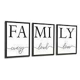 Mokof Farmhouse Family Wall Art Set of 3 - Rustic Wood Framed Family Wall Decor for Living Room, Fam