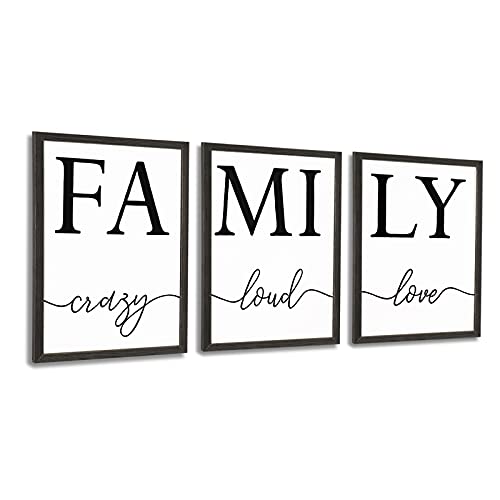 Mokof Farmhouse Family Wall Art Set Of 3 - Rustic Wood Framed Family Wall Decor For Living Room, Family Signs Prints On Wood (Not Print Paper) 12"X16" (3 Panels) #TOP5