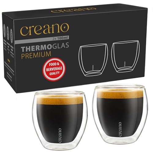 Creano Premium Double-Walled Espresso Glasses 100 ml - Set of 2 - Catering Quality - 100% Dishwasher Safe - Thermal Glass - Double Wall Glass