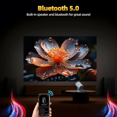 Image of Mini Projector with WiFi and Bluetooth, 4K Projector with 5W Soundbase Speaker, Portable Projector for Bedroom, 300 ANSI Lumens Smart Projector, 270 Rotation Automatic Vertical Keystone Correction