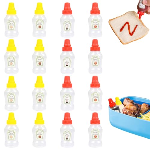 KUAOOAUK 16Pcs Condiment Squeeze Flaschen, 25ml Mini Ketchup Flasche, Kunststoff Portable Honig Sauce Flaschen Behälter für Kinder Erwachsene im Büro Picknick Bento Box Zubehör