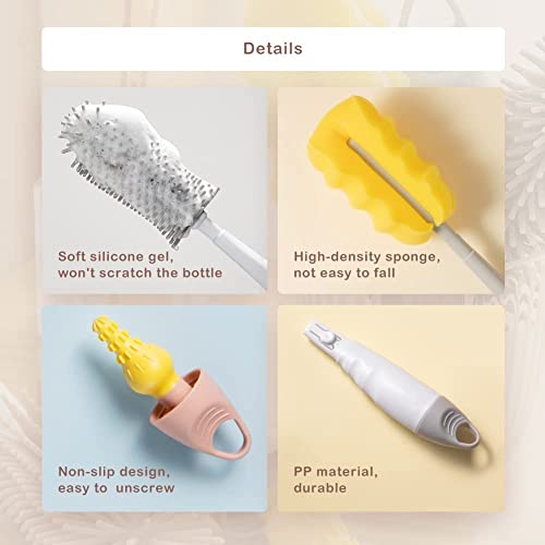 Seednur Baby Bottle Brush Silicone Cleaning Brushes Water Bottle Cleaner 4Pcs(Pink) #TOP3