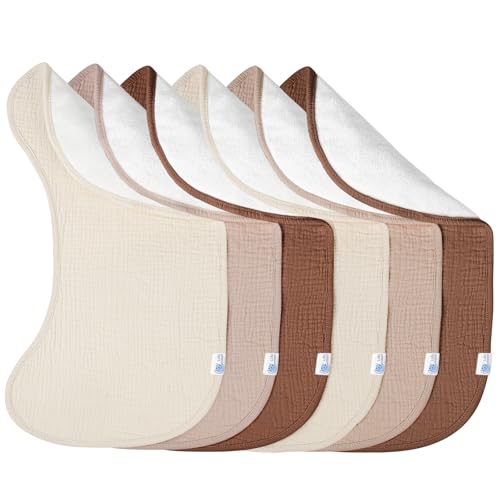 Image of lulumoon Muslin Burp Cloths for Babies: 100% Soft Cotton Large Burping Cloths - Neutral Baby Burp Rags for Boy and Girl - Absorbent Burp Cloth for Spit-Ups 6 Pack
