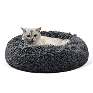 Gavenia Cat Beds – 20”x20” Washable Donut Bed, Plush Cushion, Waterproof Bottom, Calming & Self-Warming, Dark Grey
