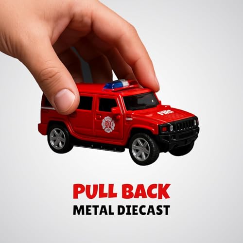 Image of Amisha Gift Gallery Hummer Diecast Fire Ambulance Toy Car for Kids | 1:36 Scale Model, Metal, Pull Back, Sports Car, Boys