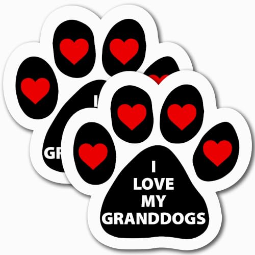 Image of I Love My Granddogs Pawprint Car Magnet 5 Inch 2 Pack, Dog Lover Gift | Heavy duty magnetic decal for car, truck, SUV or fridge, full color UV printed