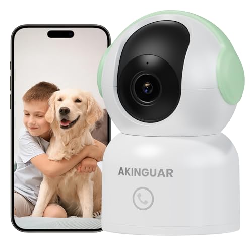 AKINGUAR 2K Security Camera for Home, 360°Pan Indoor Security Cameras with Motion Detection & One-Touch Call, Color Night Vision, Green