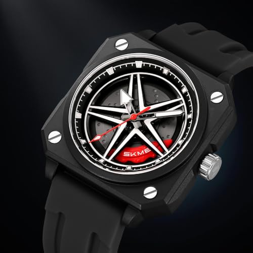 Image of SKMEI Silicone Men's Analog Quartz Sports Watch Waterproof & Trendy Wheels Rolling Design 2362