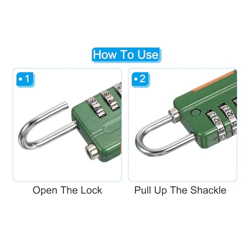 Image of PATIKIL Security Steel Cable with 4 Digit Combination Lock, 2 Set 3.3Ft Coated Safety Wire Rope Double Loop Padlock for Outdoor Travel Luggage, Green
