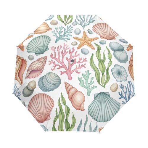 Parapluie femme blanc aquarelle GAIREG de qualité supérieure avec motif coquillage élégant