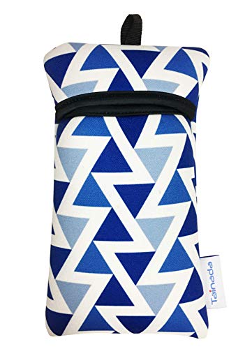 Image of Neoprene Neck Cell Phone Sleeve Bag Pouch w / Clip (Blue White Triangles)