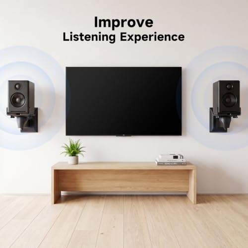 Image of suptek Small Dual Side Clamping Bookshelf Speaker Wall Mounting Bracket for Small Surrounding Sound Speakers, Hold up to 55lbs Black SPM201SE