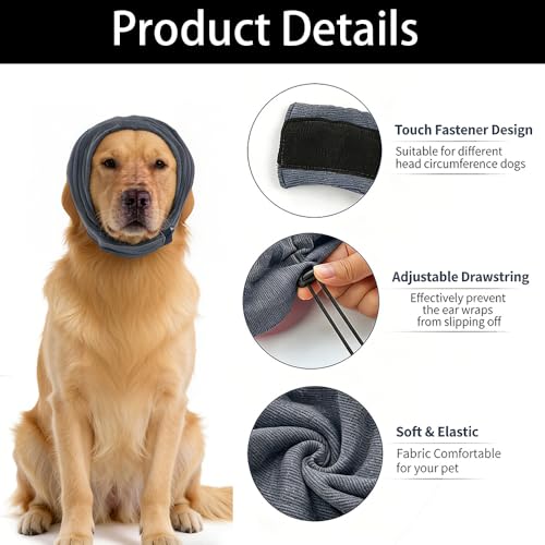 FDEETY Ohrenschutz für Hunde Beruhigende mit Verstellbarem Selbstklebendem Haustier Ohrenklappe Kopfwickel Ohrenschützer Winter Mütze Gehörschutz Hund für Angstlinderung und Beruhigung (M)