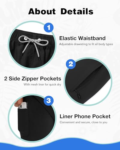 Mens Swim Trunks with Compression Liner 5.5" Quick Dry Swim Shorts with Zipper Pockets Bathing Suit3