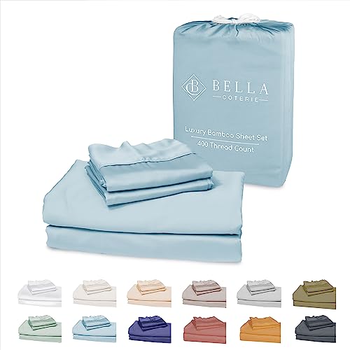 Bella Coterie Luxury Cal King Bamboo Sheet Set | Organically Grown | Ultra Soft | Cooling For Hot Sleepers | 18" Deep Pocket [Coastal Blue] #TOP5