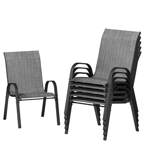 Image of UDPATIO Patio Chairs Set of 6, Stackable Outdoor Dining Chairs with High Back, Breathable Textilene Fabric Outdoor Chair All Weather, 350LBS Capacity for Garden /Backyard (Dark Grey)