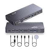 AV Access Dockingstation Dual Monitor für Laptop & Desktop, KVM Switch 2 Monitore 2 Computer mit Ethernet, EDID, 4K @ 60Hz Dual Display, 4xUSB-A, 1xUSB-C, Netzteil für Laptop, Audio, SD