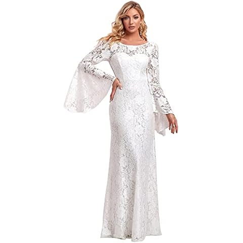 Ever-Pretty Damen Brautkleid Spitze Rundhalsausschnitt Bodycon Kurze Schlagärmel Lang Bodycon A-Linie Empire Taille Elegant Weiß 46 Cover