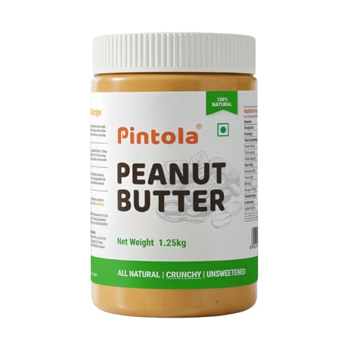 Image of Pintola All Natural Peanut Butter Crunchy 1.25kg | Crunchy, Unsweetened | 30g Protein | Gluten & Cholesterol Free, Vegan Peanut Butter, Nut Butter, High in Protein Spread, 100% Pure Roasted peanuts butter