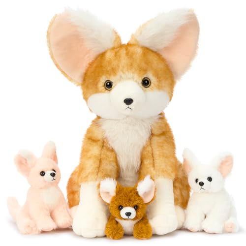 Image of Fennec Fox Plush Toy with 3 Babies, 17.4 inch Fox Stuffed Animal