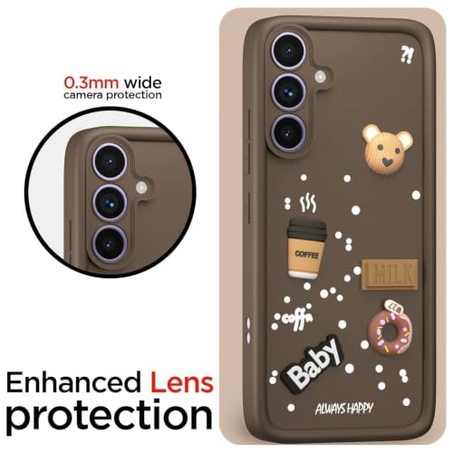 Image of Bintage Back Cover Compatible for Samsung Galaxy A34 5G | Cute 3D Taddy Ball Bear Milk Cake Coffee Silicon Case Full Body & Camera Protection - Brown