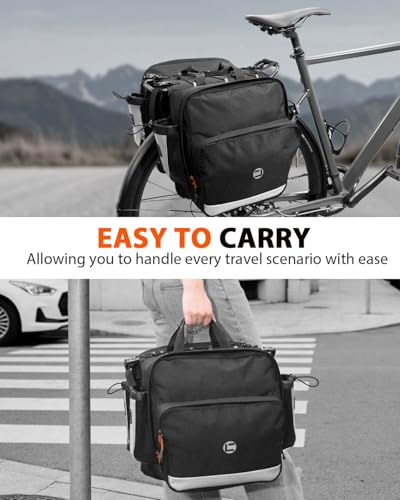 NDakter Bike Panniers, 30L Waterproof Panniers Bike Bags for Rear Rack, Expandable Double Bicycle Trunk Saddle Bag with Reflective Strips,E-bike Accessories for Commute and Mountain Cycling Travel